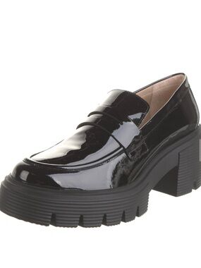 Stuart Weitzman Black Patent Leather 3”Platform Penny Loafers